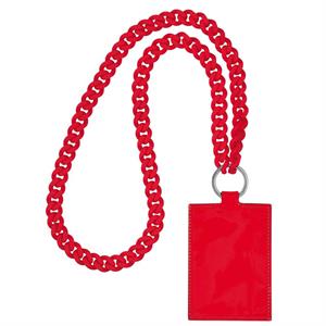 Longchamp Le Pliage Cuir Vermilion Card Holder with Necklace